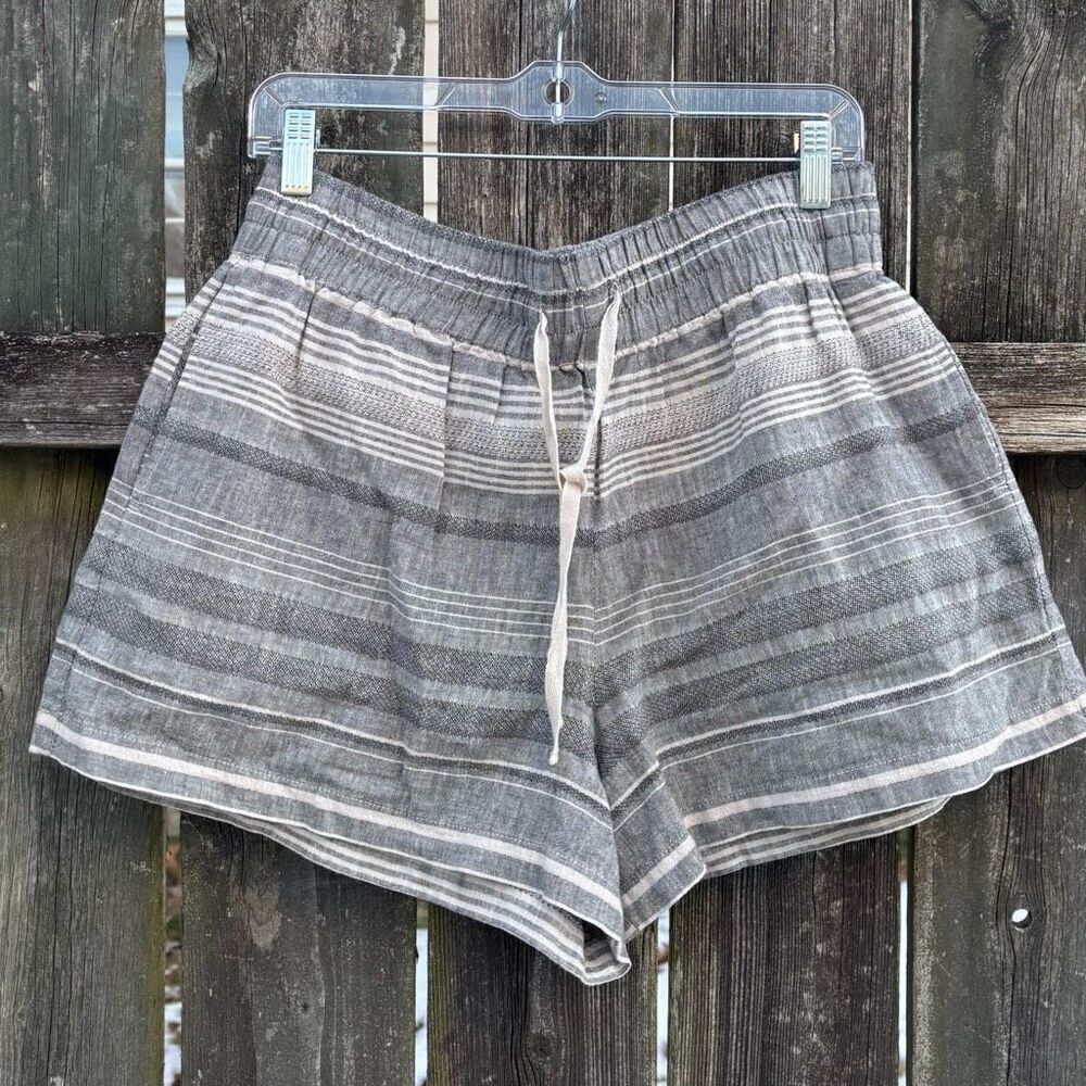 Artisan NY Womens Grey White Striped Linen Cotton Drawstring Shorts Size L